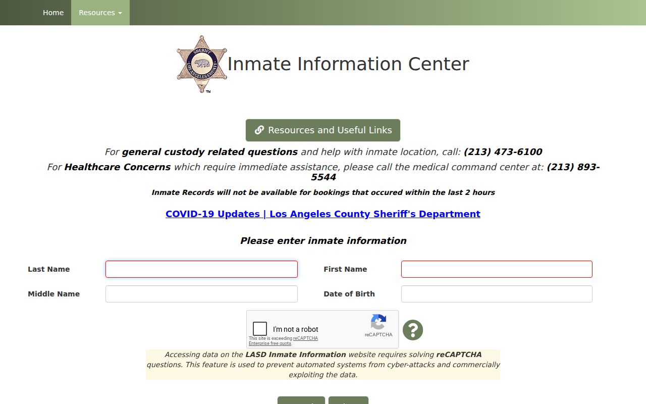 Temple City residents directory view of the Los Angeles County inmate information search