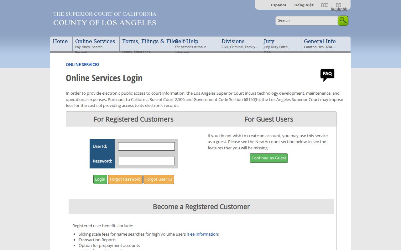 Temple City residents directory view of Los Angeles Superior Court case access