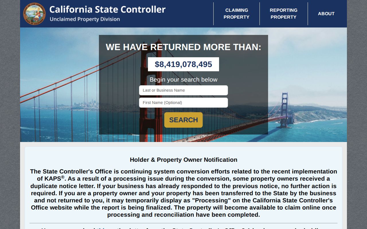 Temple City resident lookup California Unclaimed Property search