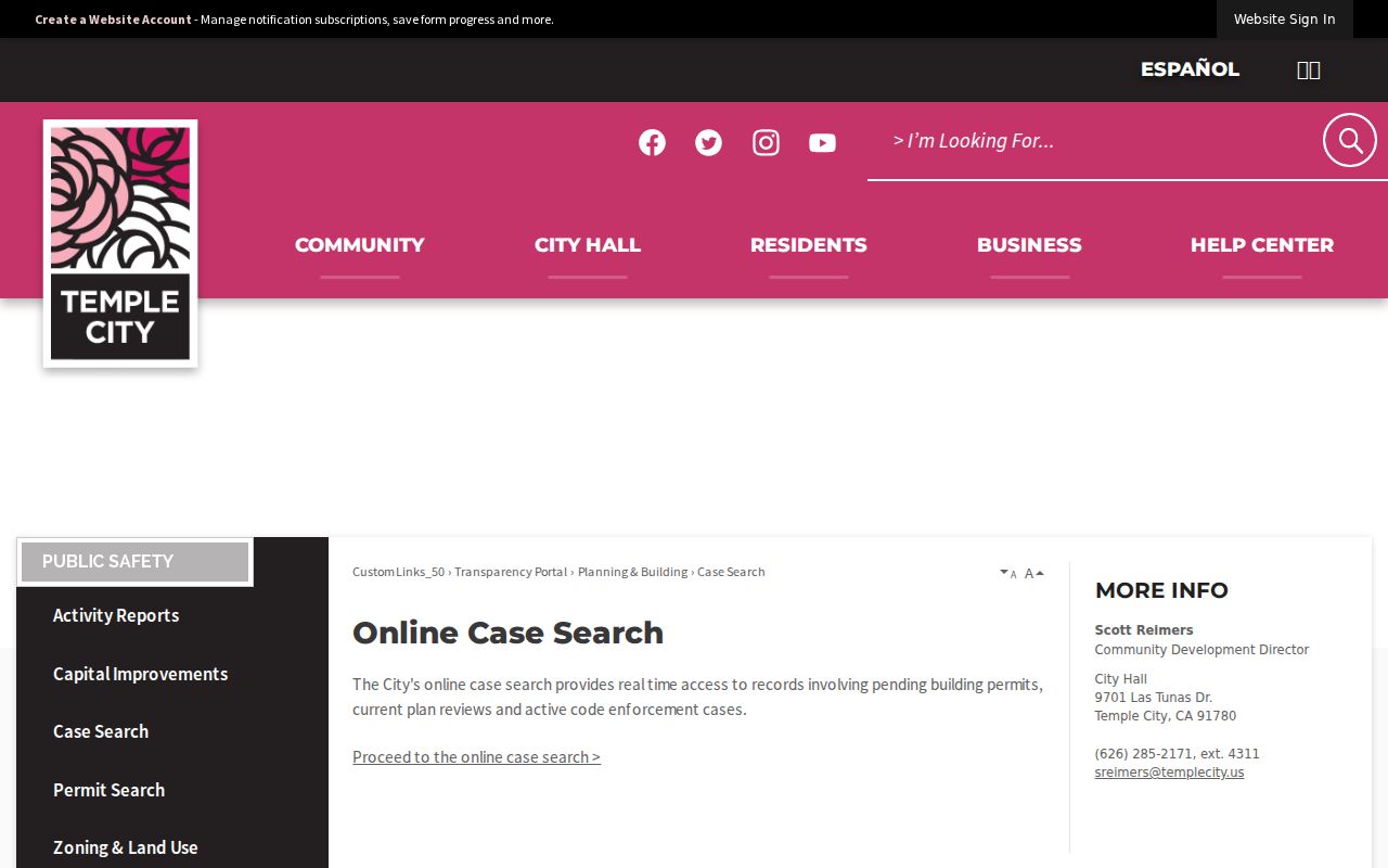Temple City street directory current permit and code case search