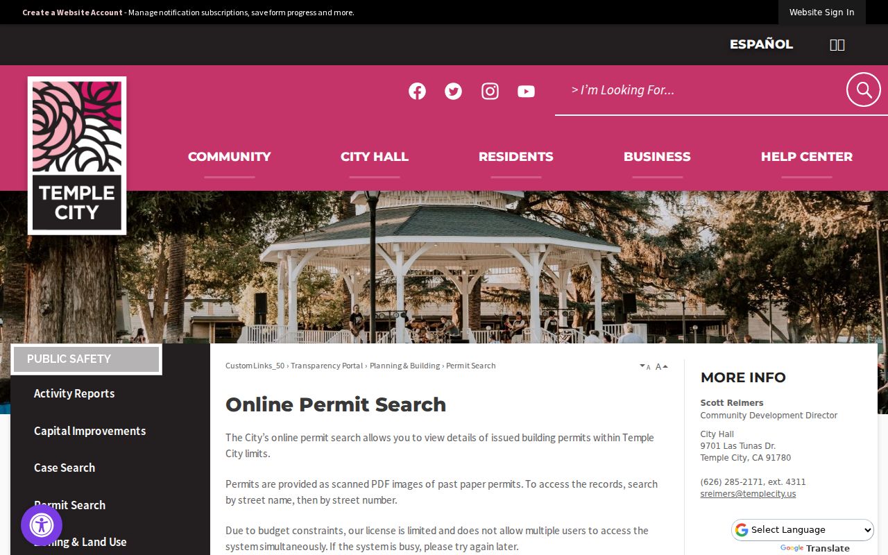 Temple City street directory permit archive search